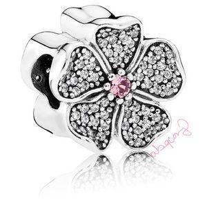 EUC Pandora 791831NBP Sterling Silver Apple Blossom Flower Charm w/ Zirconia’s